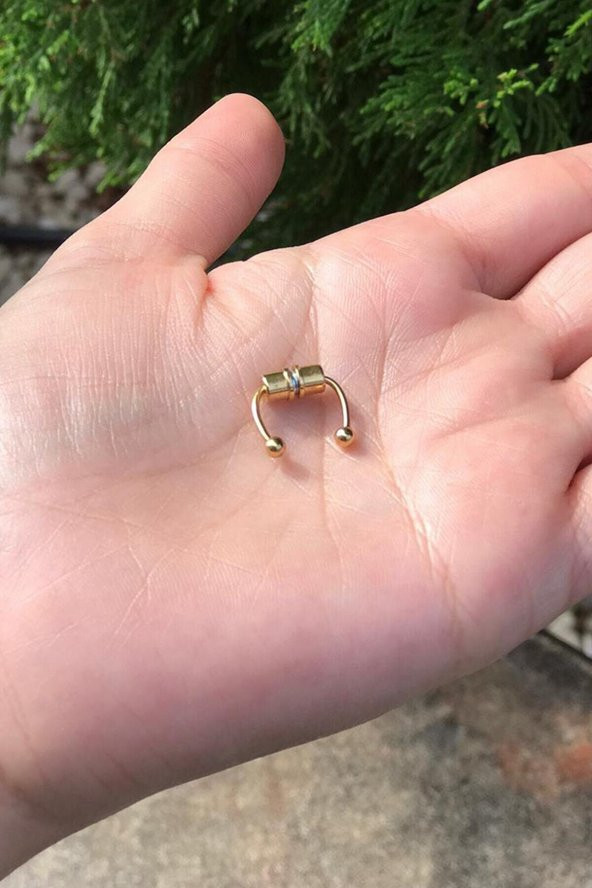 Sarı Paslanmaz Çelik Mıknatıslı Fake Sahte Septum Piercing - 3