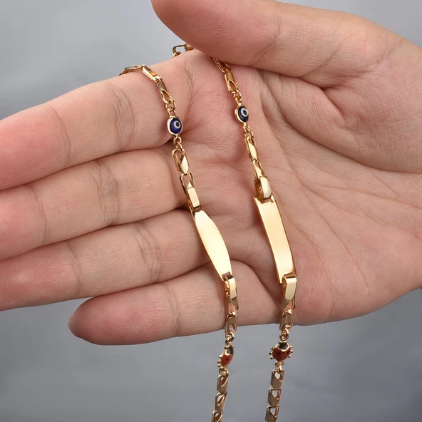 14 Ayar Altın Kaplama Kişiselleştirilmiş Çocuk Bilekliği - BPC00100 - Resim 3