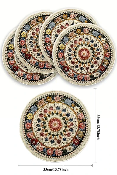 Valerine Life 6’lı Yuvarlak Amerikan Servis Altlığı 35x35cm Restoran Ev İçin Yıkanabilir Kaymaz Çiçekli - Resim 4