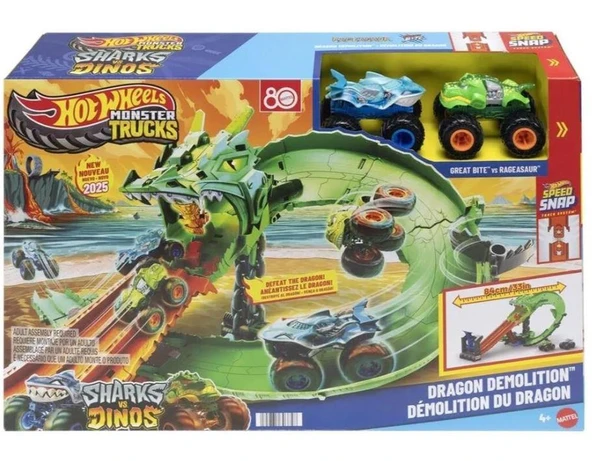 Hot Wheels Monster Trucks Sharks vs Dinos Dragon Demolition Track Set JFR06 ürün görseli 1