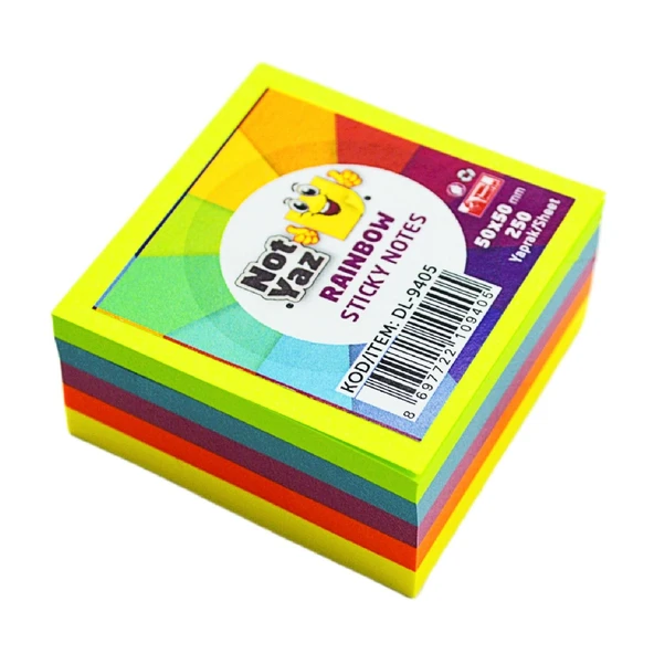 NotYaz 50x50 mm Yapışkanlı Rainbow Mini Küp Not 250 Yaprak (DL-9343) ürün görseli