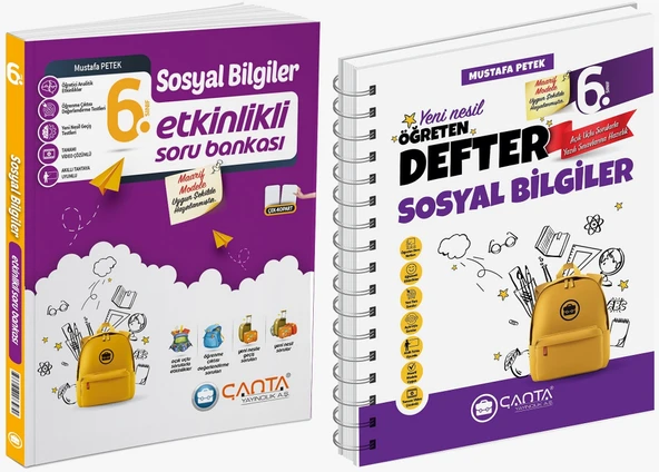 Çanta 2026 6. Sınıf Sosyal Bilgiler Etkinlikli Kazanım Soru Bankası + Defter Seti 2 Kitap ürün görseli