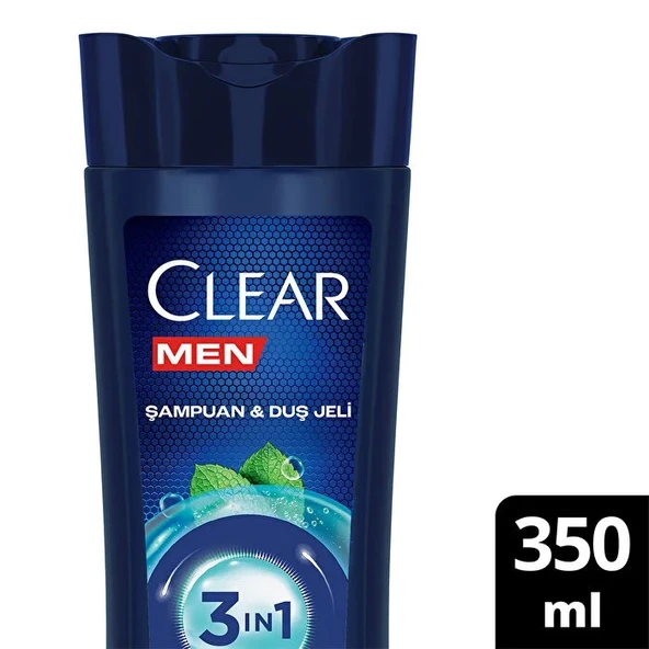 Clear Men 3 in 1 Şampuan Duş Jeli Ferahlatıcı Mentol Saç Yüz Vücut 350 ml ürün görseli