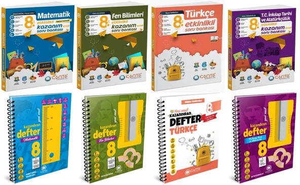 Çanta 2025 8. Sınıf Matematik + Türkçe + Fen + İnkılap Tarihi Etkinlikli Soru + Defter Seti 8 Kitap - Resim 2