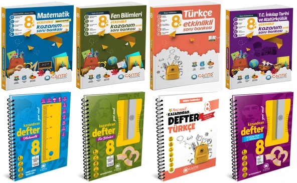 Çanta 2025 8. Sınıf Matematik + Türkçe + Fen + İnkılap Tarihi Etkinlikli Soru + Defter Seti 8 Kitap ürün görseli