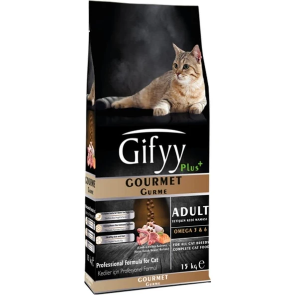 GIFYY Gurme Yetişkin Kedi Maması 15 KG - Kuzu Etli, Balık Yağlı, Vitamin Destekli Premium Mama