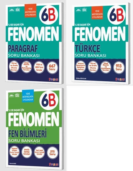 Fenomen Okul 2026 6. Sınıf Paragraf + Türkçe + Fen B Serisi Soru Seti 3 Kitap Güncel Müfredat ürün görseli