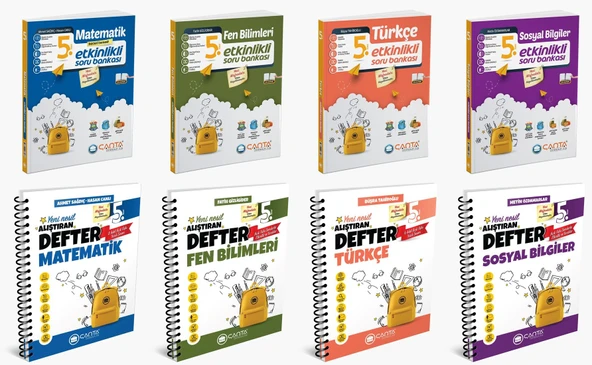 Çanta 2025 5. Sınıf Matematik + Türkçe + Fen + Sosyal Etkinlikli Soru + Defter Seti 8 Kitap