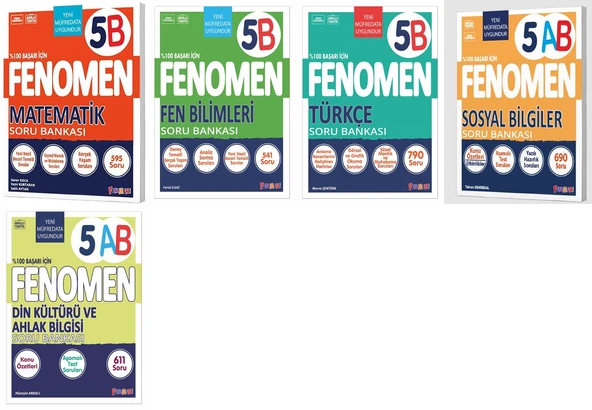 Fenomen Okul 2025 5. Sınıf Matematik + Türkçe + Fen + Sosyal + Din B Soru Seti 5 Kitap Güncel Müfredat ürün görseli