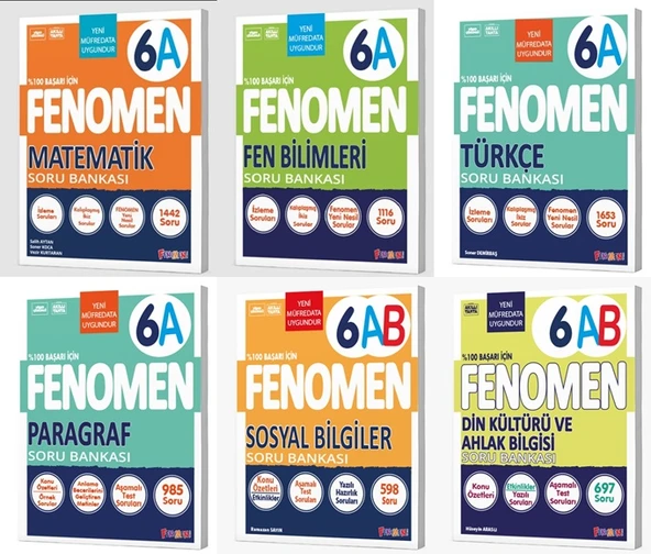 Fenomen Okul 2026 6. Sınıf Matematik + Türkçe + Fen + Paragraf + Sosyal + Din A Soru Seti 6 Kitap Güncel Müfredat ürün görseli
