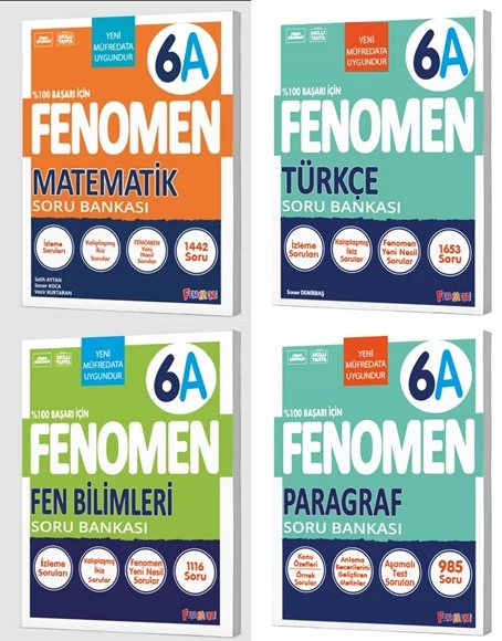 Fenomen Okul 2026 6. Sınıf Matematik + Türkçe + Fen + Paragraf A Serisi Soru Seti 4 Kitap Güncel Müfredat ürün görseli