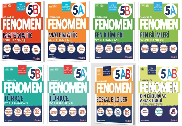 Fenomen Okul 2025 5. Sınıf Matematik + Türkçe + Fen + Sosyal + Din A + B Soru Seti 8 Kitap Güncel Müfredat ürün görseli