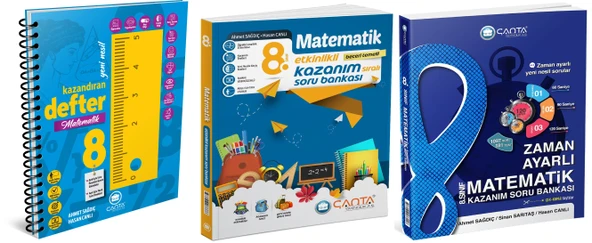 Çanta 2025 8. Sınıf Matematik Etkinlikli Kazanım + Zaman Ayarlı Soru + Defter Seti 3 Kitap