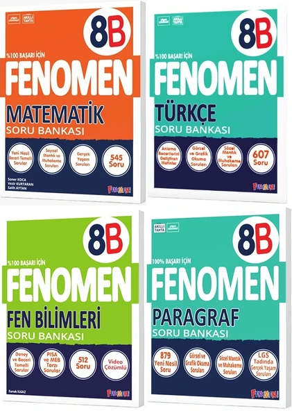 Fenomen Okul 2025 8. Sınıf Matematik + Türkçe + Fen + Paragraf B Serisi Soru Bankası Seti 4 Kitap ürün görseli