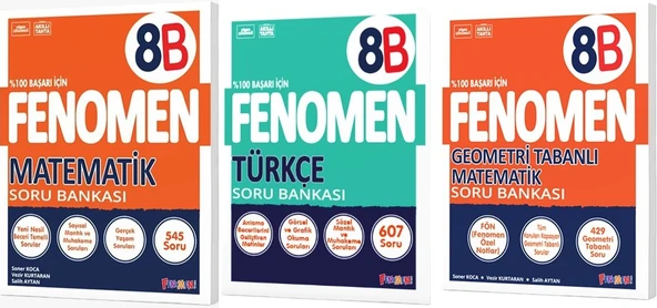 Fenomen Okul 2025 8. Sınıf Matematik + Türkçe + Geometri B Serisi Soru Bankası Seti 3 Kitap