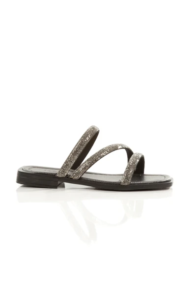 MİA026-1610 Kadın Günlük Taşlı Bantlı PLATİN Tatil Terliği - Resim 4