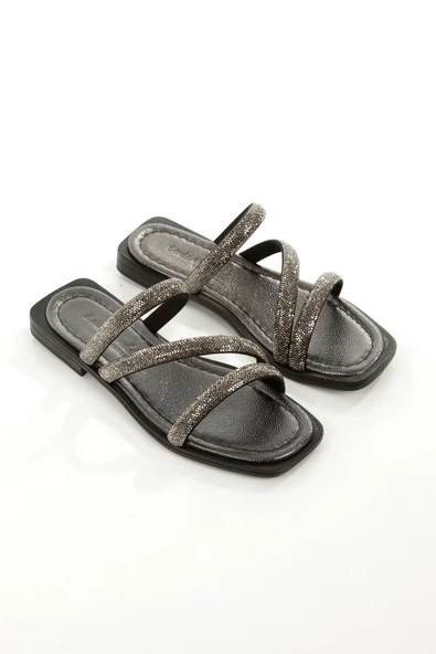 MİA026-1610 Kadın Günlük Taşlı Bantlı PLATİN Tatil Terliği ürün görseli 1