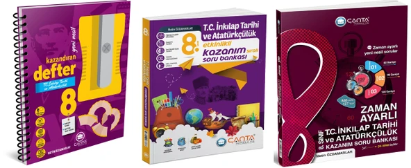Çanta 2025 8. Sınıf İnkılap Tarihi Etkinlikli Kazanım + Zaman Ayarlı Soru + Defter Seti 3 Kitap ürün görseli