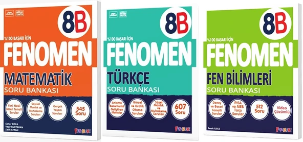 Fenomen Okul 2025 8. Sınıf Matematik + Türkçe + Fen B Serisi Soru Bankası Seti 3 Kitap