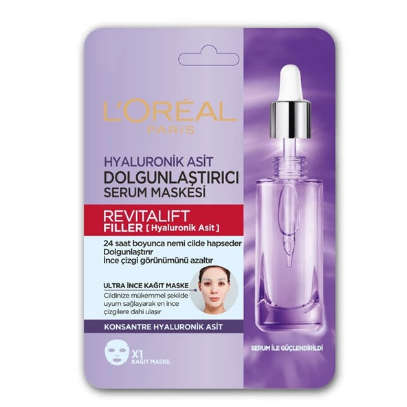 Loreal Hyaluronik Asit Dolgunlaştırıcı Serum Etkili Kağıt Yüz Maskesi 28 Gr