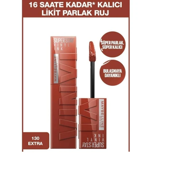 Maybellıne Super Stay Vinyl Ink Uzun Süre Kalıcı Likit Parlak Ruj 130 Extra