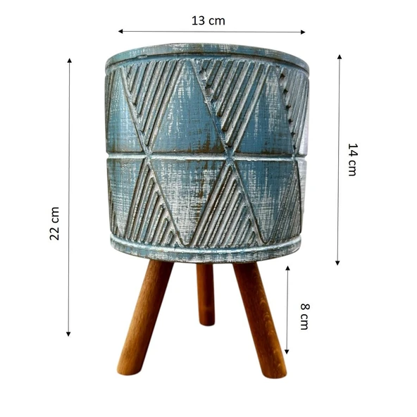 Bitki Tasarımı Ev dekorasyon Mavi Eskitme Piramit Beton Saksı Ayaklı Çiçeklik Saksılık - Resim 2