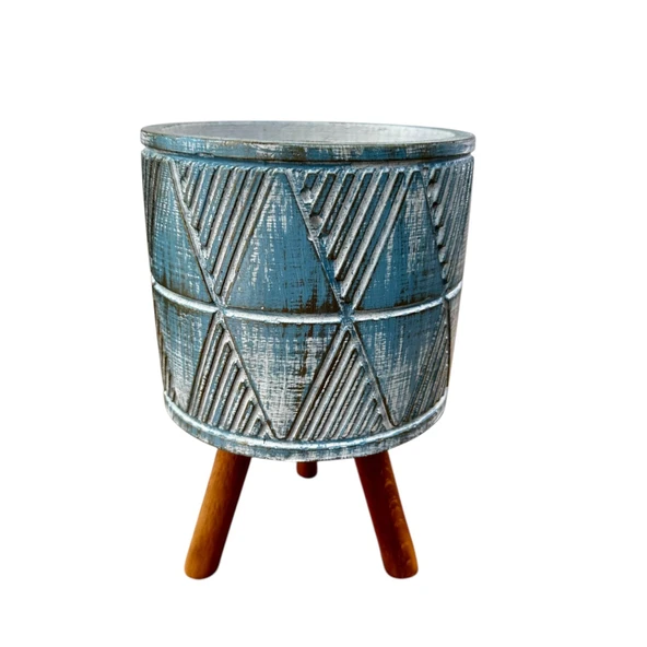 Bitki Tasarımı Ev dekorasyon Mavi Eskitme Piramit Beton Saksı Ayaklı Çiçeklik Saksılık - Resim 4