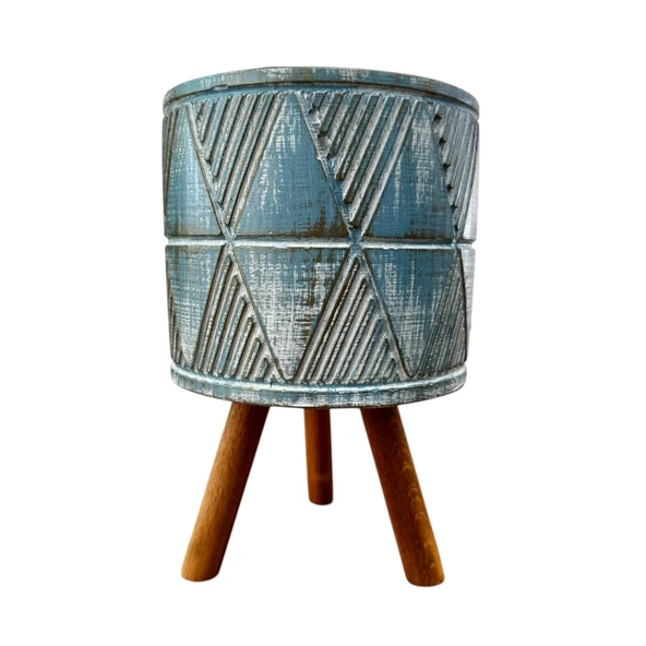 Bitki Tasarımı Ev dekorasyon Mavi Eskitme Piramit Beton Saksı Ayaklı Çiçeklik Saksılık ürün görseli