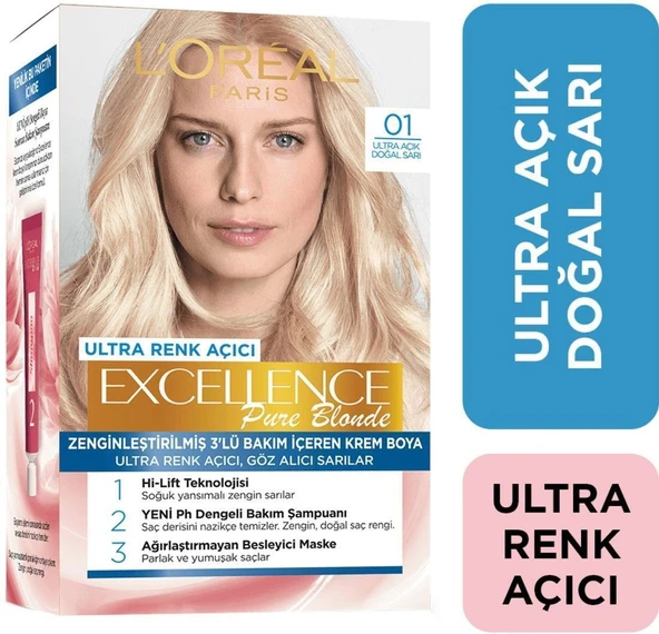 Loreal Excellence Creme Saç Boyası 01 Açıcı Ultra Açık Doğal Sarı ürün görseli 1