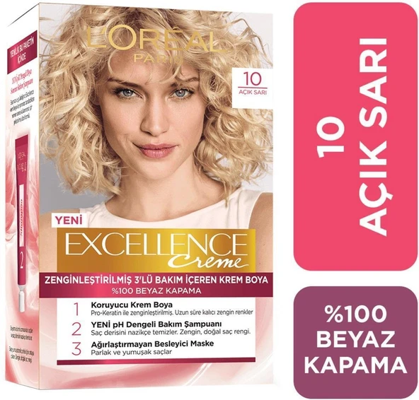 Loreal Excellence Creme Saç Boyası 10 Açık Sarı ürün görseli