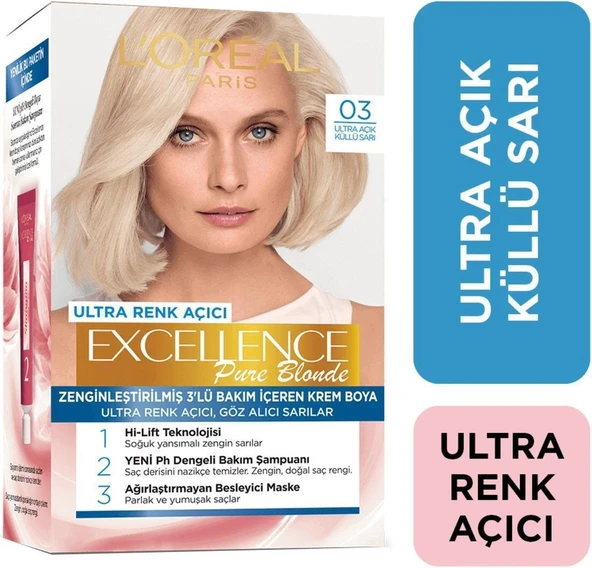 Loreal Excellence Creme Saç Boyası 03 Ultra Açıcı Ultra Açık Küllü Sarı ürün görseli