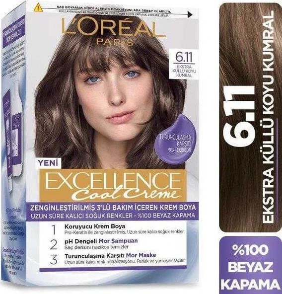 Loreal Excellence Cool Creme Saç Boyası 6.11 Ekstra Küllü Koyu Kumral ürün görseli 1