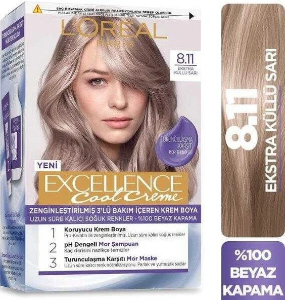 Loreal Excellence Cool Creme Saç Boyası 8.11 Ekstra Küllü Sarı ürün görseli 1