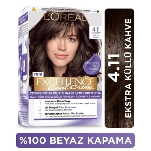 Loreal Excellence Cool Creme Saç Boyası 4.11 Ekstra Küllü Kahve ürün görseli 1