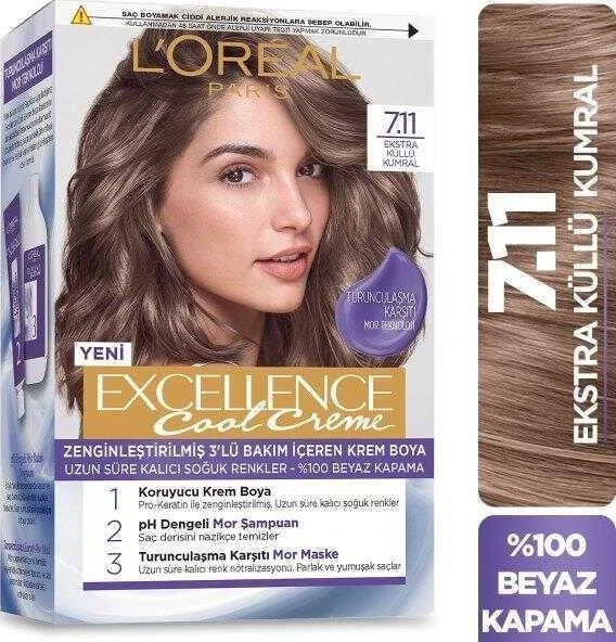 Loreal Excellence Cool Creme Saç Boyası 7.11 Ekstra Küllü Kumral ürün görseli 1