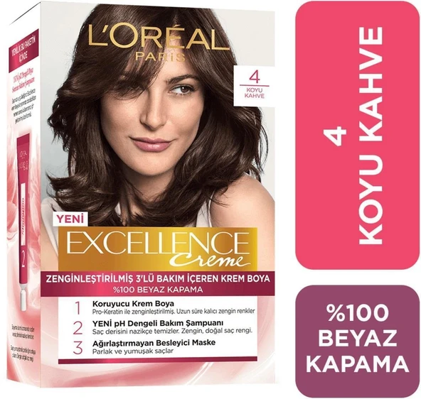 Loreal Excellence Creme Saç Boyası 4 Koyu Kahve ürün görseli 1