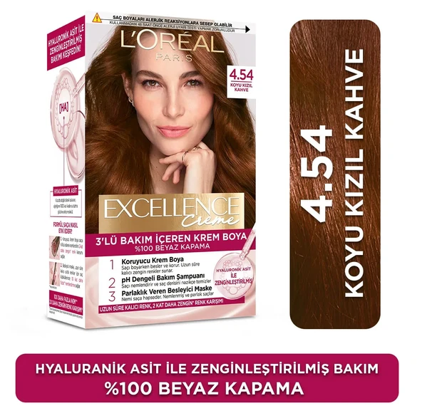 Loreal Excellence Creme Saç Boyası 4.54 Koyu Kızıl Kahve