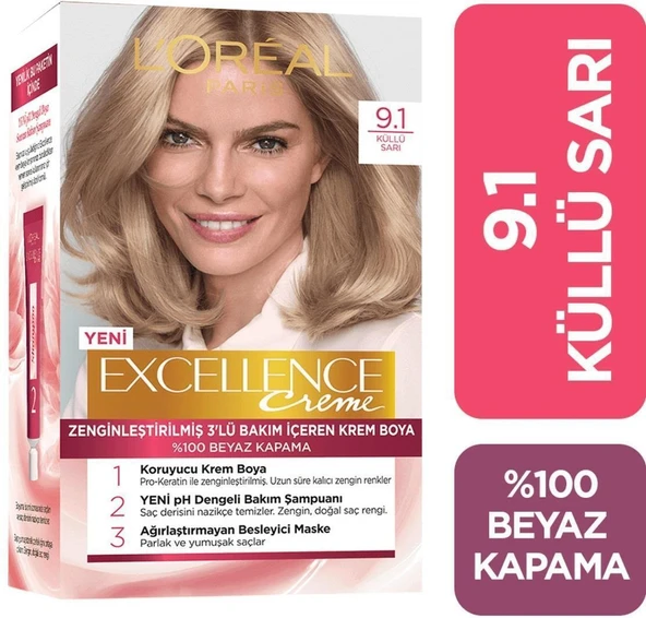 Loreal Excellence Creme Saç Boyası 9.1 Küllü Sarı ürün görseli 1