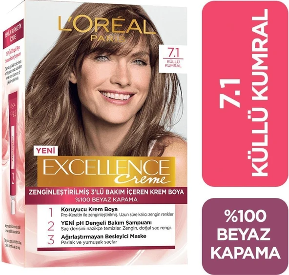 Loreal Excellence Creme Saç Boyası 7.1 Küllü Kumral ürün görseli 1