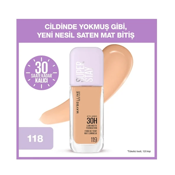 Maybellıne Super Stay Lumi Matte Fondöten 118 ürün görseli 1