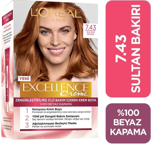 Loreal Excellence Creme Saç Boyası 7.43 Sultan Bakırı ürün görseli 1