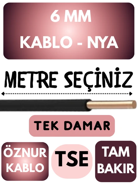 Öznur 6 MM NYA Kablo Metre Seçenekli (Siyah) - 1