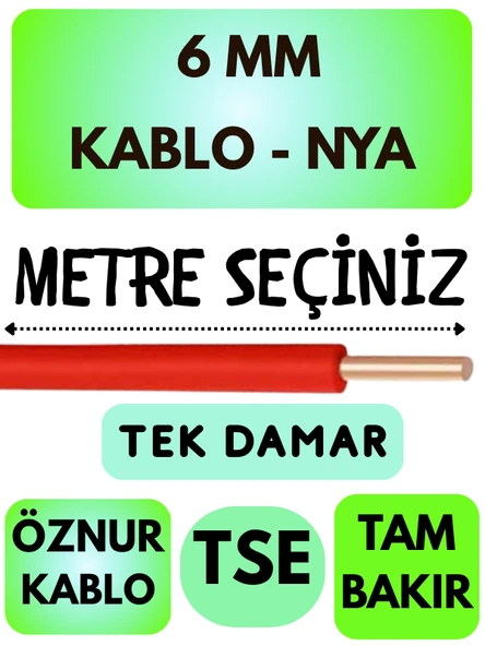 Öznur 6 MM NYA Kablo Metre Seçenekli (Kırmızı)