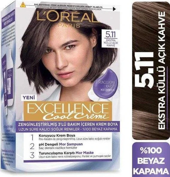 Loreal Excellence Cool Creme Saç Boyası 5.11 Ekstra Küllü Açık Kahve ürün görseli 1