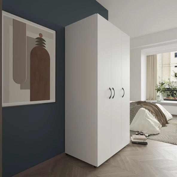 Ed Pet Dizayn  Doruk 3 Kapaklı Beyaz Elbise Dolabı Çok Amaçlı Dolap 90 Cm genişlik - 3