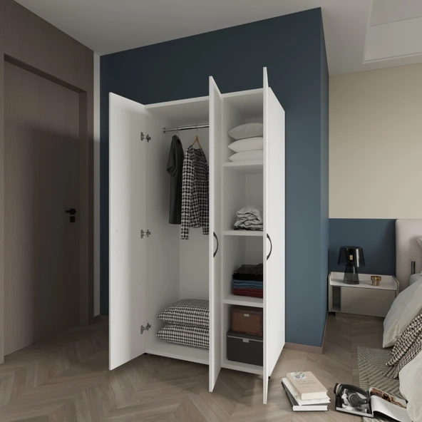 Ed Pet Dizayn Doruk 3 Kapaklı Beyaz Elbise Dolabı Çok Amaçlı Dolap 90 Cm genişlik - 2
