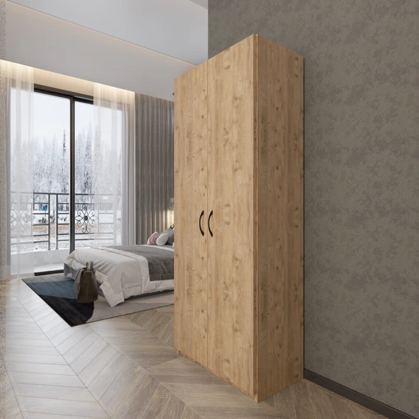 Ed Pet Dizayn 2 Kapaklı 5 Katlı Çok Amaçlı Atlantik Çam Elbise Dolabı / Saklama Dolabı 70CM - 2