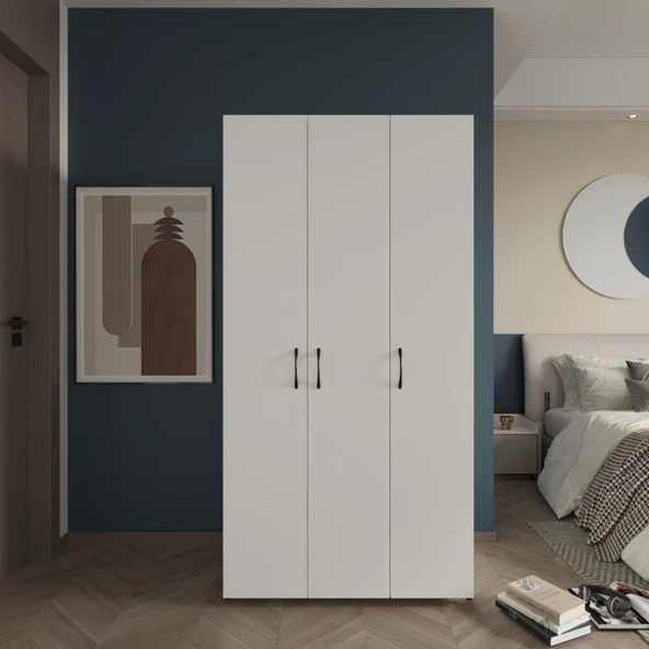 Ed Pet Dizayn Doruk 3 Kapaklı Beyaz Elbise Dolabı Çok Amaçlı Dolap 90 Cm genişlik - 4