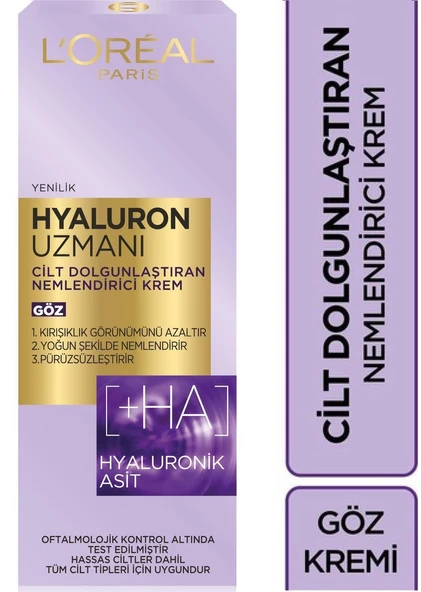 Loreal Hyaluron Uzmanı Cilt Dolgunlaştıran Nemlendirici Göz Kremi 15 Ml