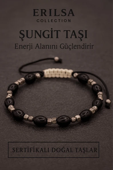 Sertifikalı Ham İşlenmemiş Shungite Şungit Taşı Bileklik - Doğal Enerji Koruyucu Unisex Takı ürün görseli